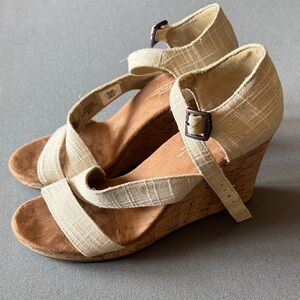 Toms Natural Fabric Wedge Sandals